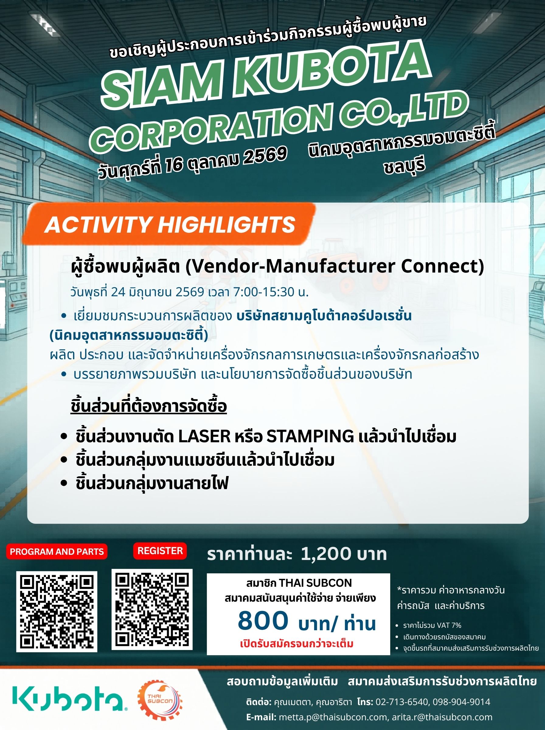 กิจกรรมผู้ซื้อพบผู้ขาย SIAM KUBOTA CORPORATION CO.,LTD.