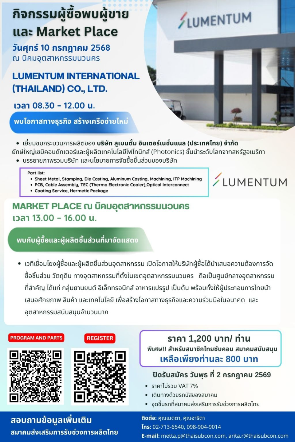 กิจกรรมผู้ซื้อพบผู้ขาย บริษัท ลูเมนตั้ม อินเตอร์เนชั่นแนล (ประเทศไทย) จำกัดและ Market Place